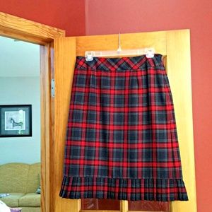 Pendleton Plaid Skirt Red Gray Ruffle Sz 8 Vintage